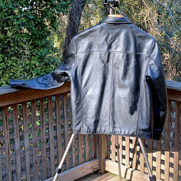 Vintage Black Leather Racer Style Jacket Quilted Liner, Collar Classic&Edgy Sz L - Picture 13 of 16
